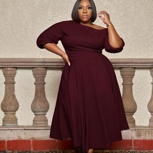 Size 2X Maroon Off The Shoulder Dress
